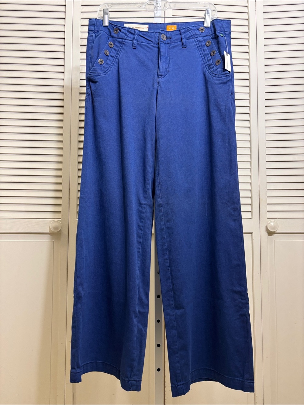 NWT Pilcro Wide-Leg Chino Pants in Royal Blue with Button Pocket Detail Size 29